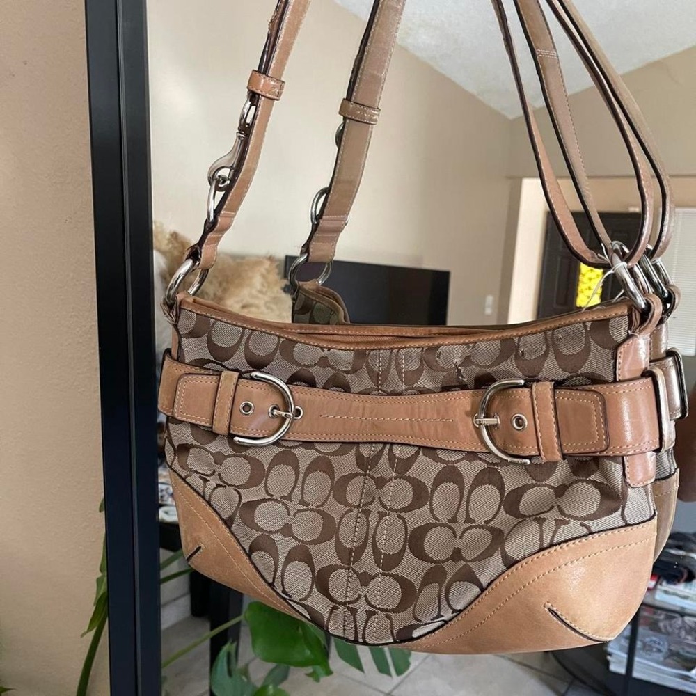 Vintage Coach Monogram & Leather Hits SoHo Shoulder Bag with Adjustable Straps